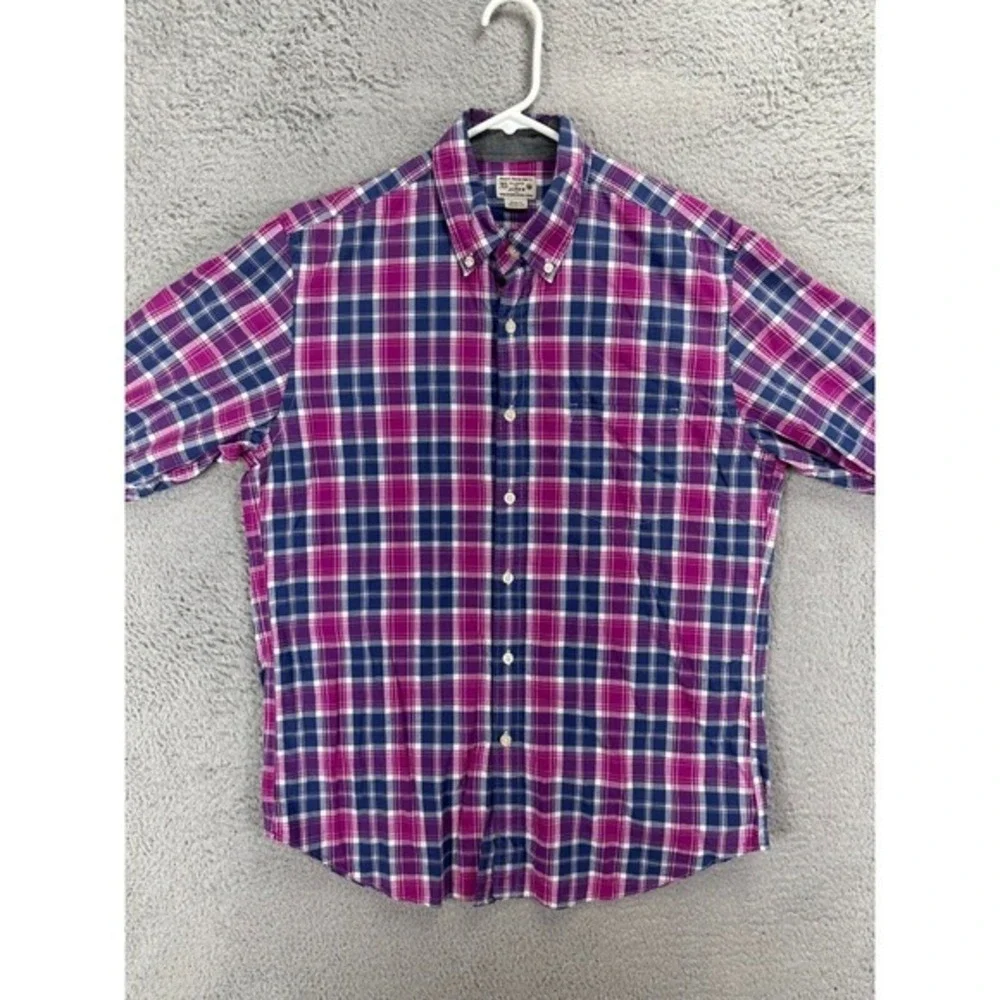 J Crew Shirt Adult Medium Purple Blue Plaid Woven Button Down Long Sleeve Mens